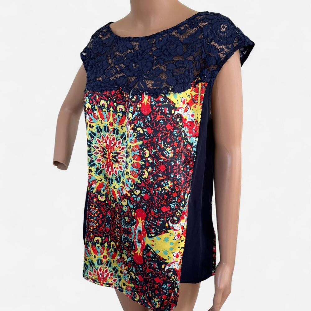 Kut from the kloth Multi Print Blouse Lace Dark Blue L